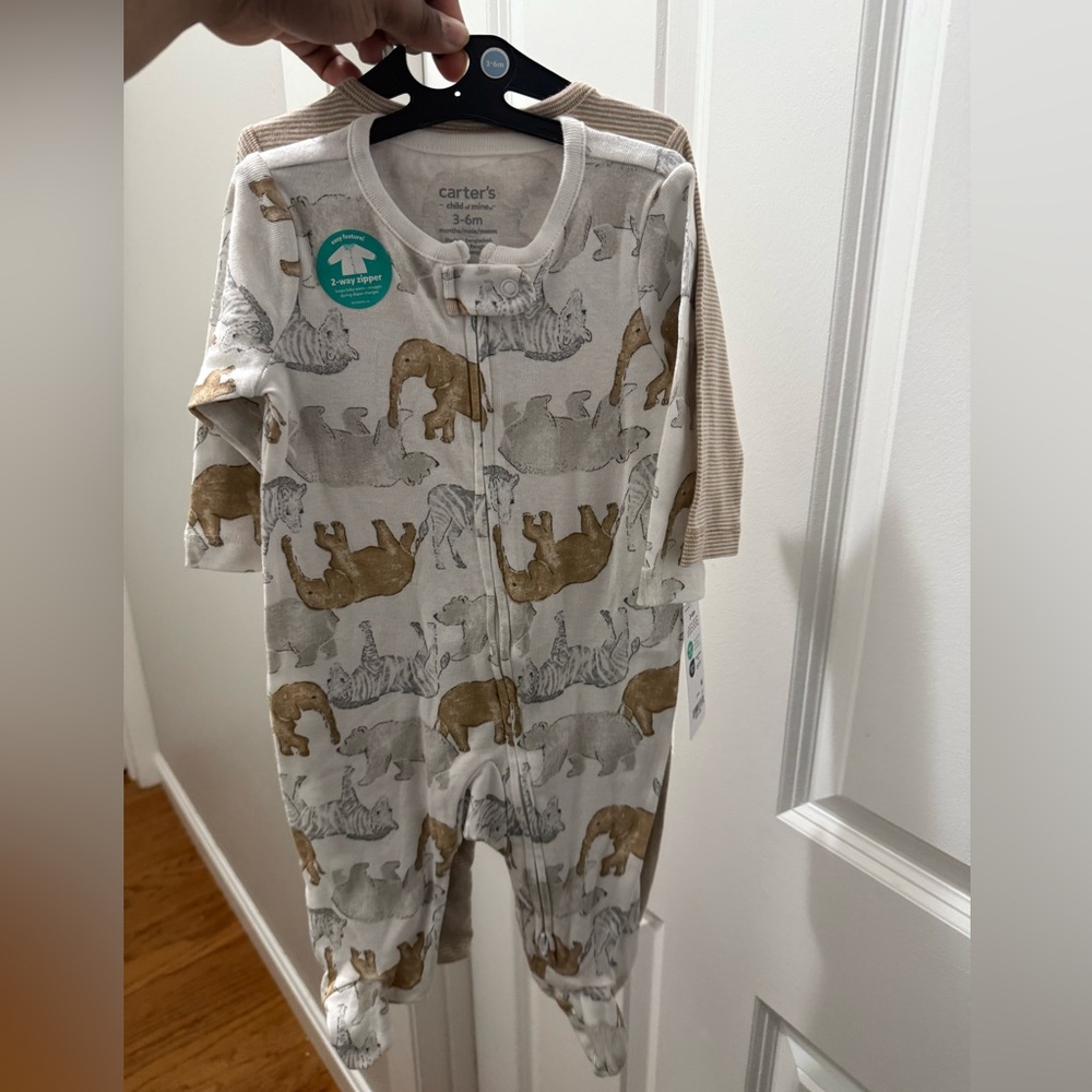 Carter's Cozy Brown and Gray Footies with Elephant Print